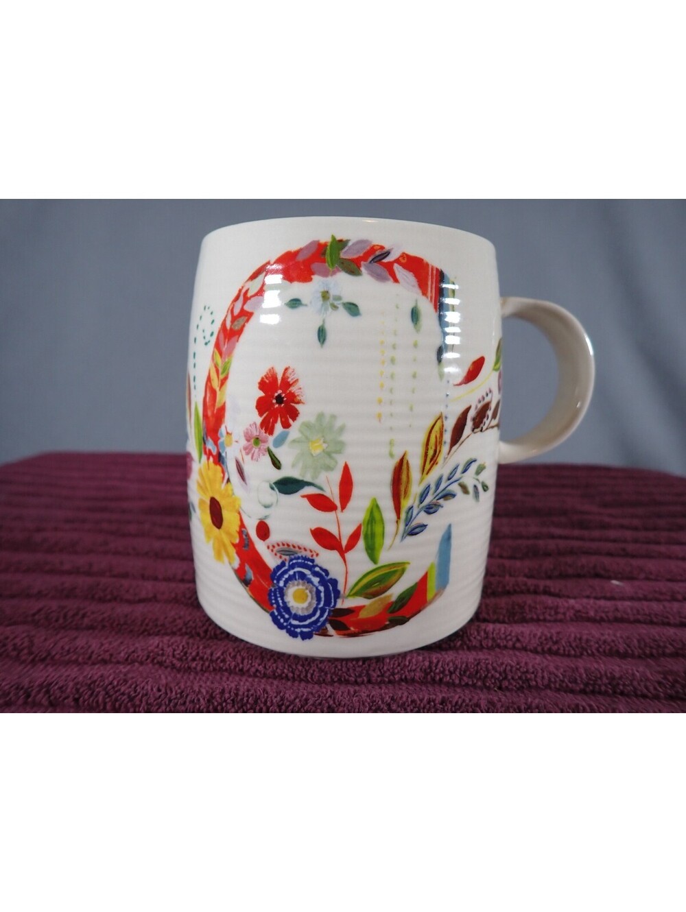 Anthropologie Starla M Halfmann Monogram C Floral Coffee Mug 16 oz Large